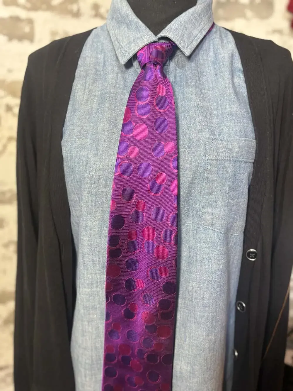 Emanuele Cravatte Purple and Pink Circle Pattern Silk Necktie
